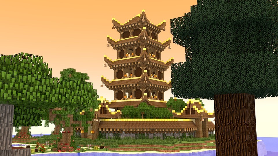 Minecraft pagoda - Morse Institute Library, Natick, MA