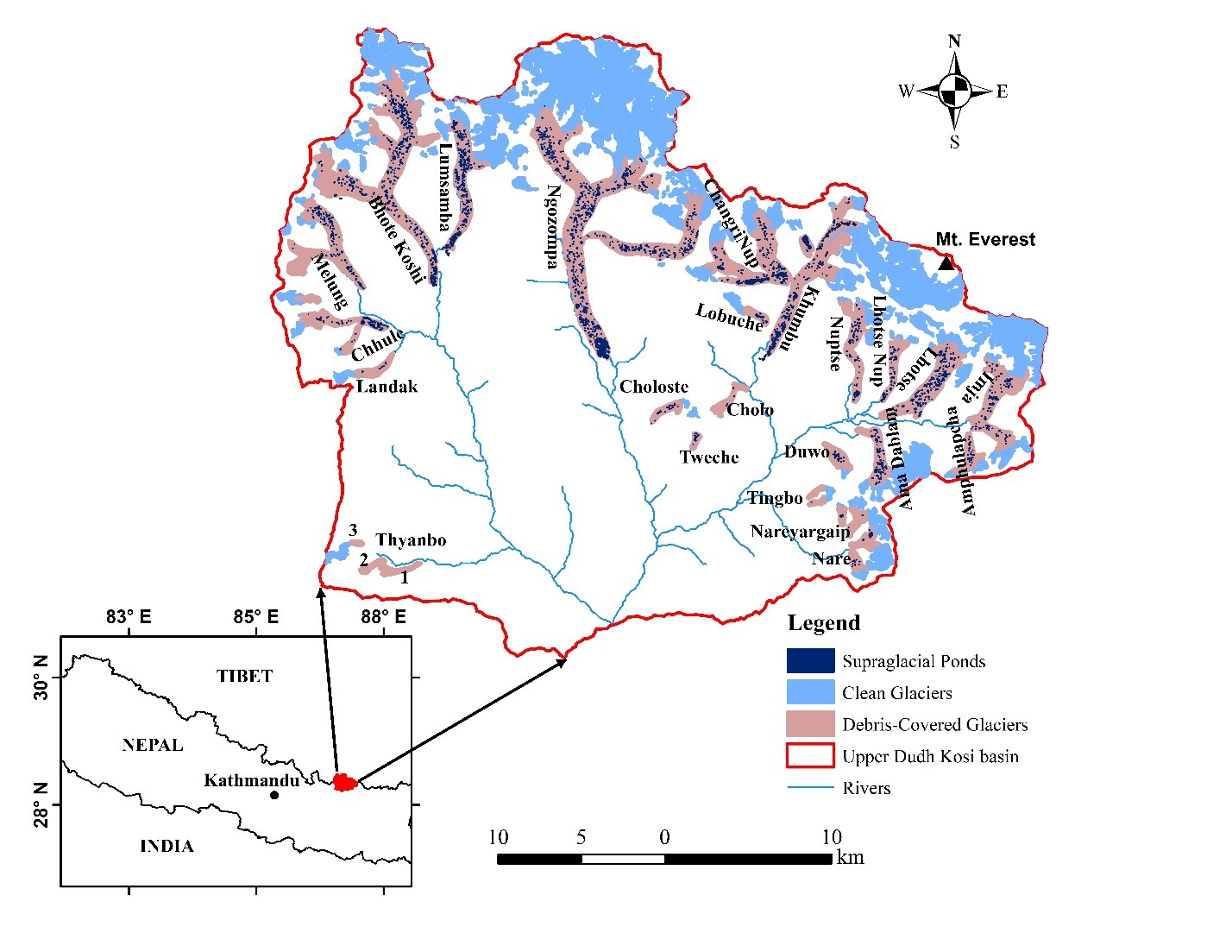 Map of Glacial Lakes and Ponds Using Satellite Imagery