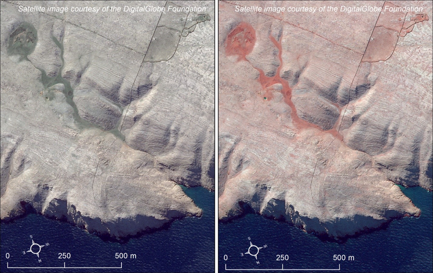 Satellite Image Comparison of an Active Gully on Pag Island