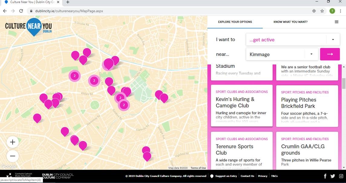 Culture Map Showing Nearby Locations for Getting Active