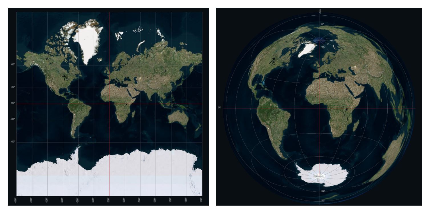 Mercator Projection (left) and Lambert Projection (right)