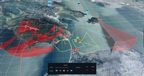 3D data visualized with the Luciad Portfolio featuring military symbology