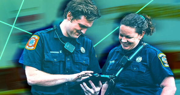 Public safety responders working on a tablet