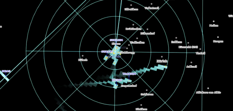 A screenshot from LuciadLightspeed showing a black radar with light blue objects to show what's been detected