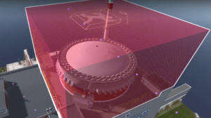 The area in red is protected by sensors. If an unidentified drone enters that zone, an alarm is triggered.